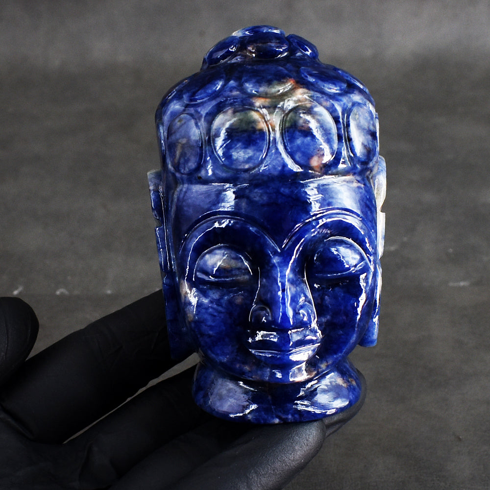 Amazing 1615.00 Cts Genuine Sodalite Hand Carved Gemstone Buddha Head Crystal Carving