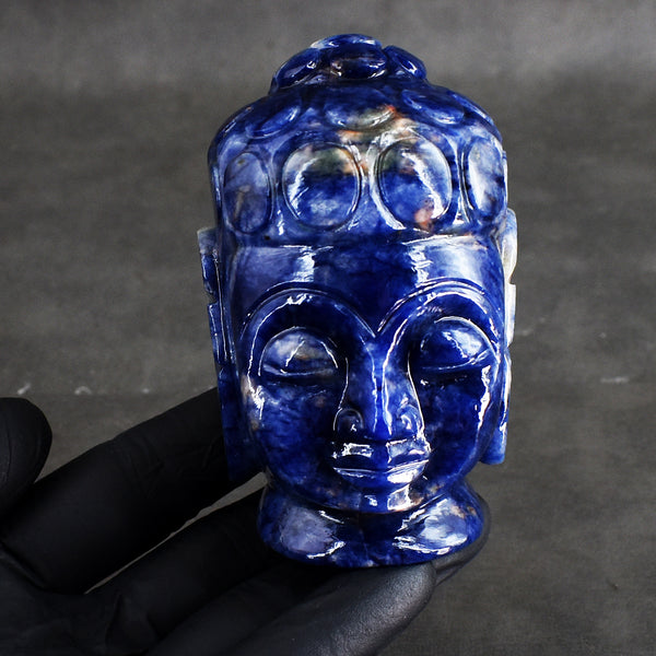 Amazing 1615.00 Cts Genuine Sodalite Hand Carved Gemstone Buddha Head Crystal Carving