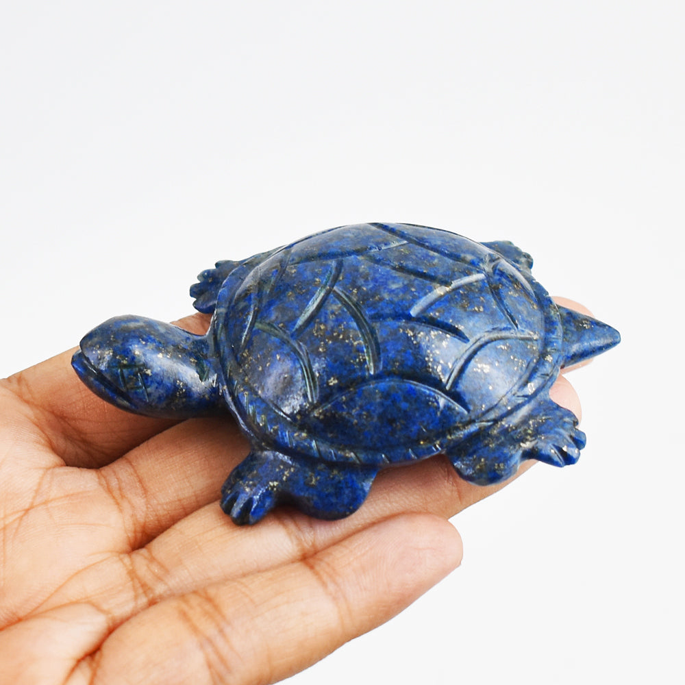 Exclusive 300.00 Carats  Genuine Lapis Lazuli Hand Carved Crystal Gemstone Turtle Carving