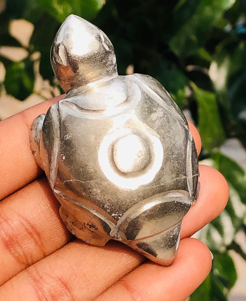 Gorgeous 372.00 Cts Genuine Pyrite Hand Carved Crystal Premium Turtle Gemstone