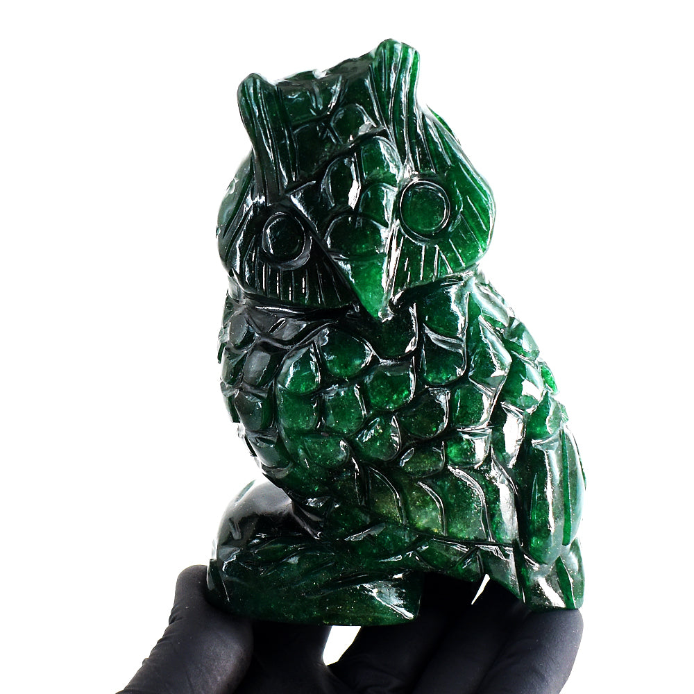 Beautiful 2615.00 Cts Genuine Green Jade Hand Carved Crystal Gemstone Owl Carving