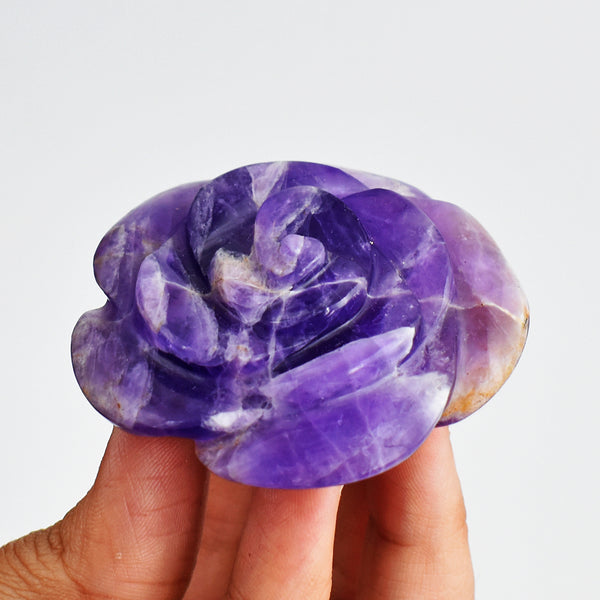 Beautiful  340.00 Carats  Genuine  Amethyst  Hand  Carved  Rose  Flower   Gemstone  Carving