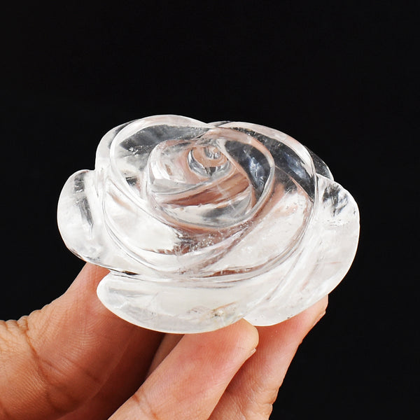 Artisian 335.00 Carats Genuine  White  Quartz Hand Carved Crystal Rose Flower Carving Gemstone