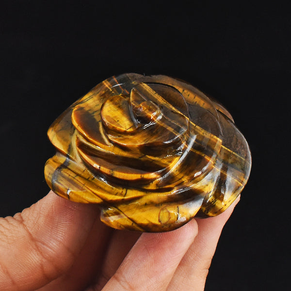 Exclusive 353.00  Carats  Genuine  Golden Tiger Eye  Hand Carved  Rose  Flower  Gemstone  Carving