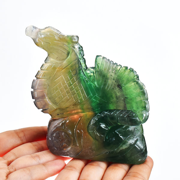 Awesome 2617.00 Cts Genuine Multicolor Fluorite  Hand Carved Crystal Gemstone Seahorse Carving