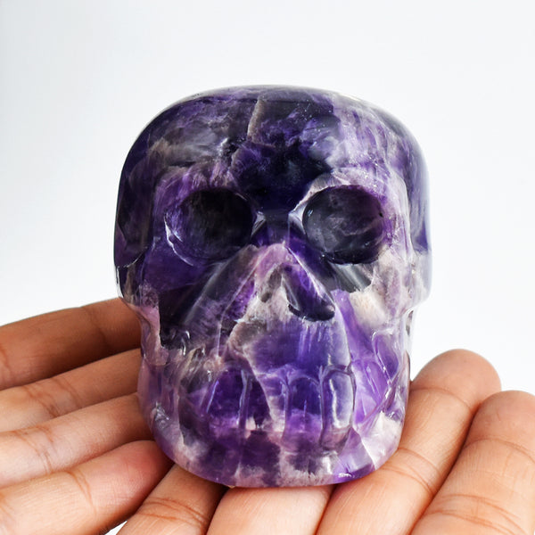 Exclusive  1632.00 Carats  Genuine Chevron  Amethyst  Hand  Carved  Crystal  Gemstone  Skull Carving