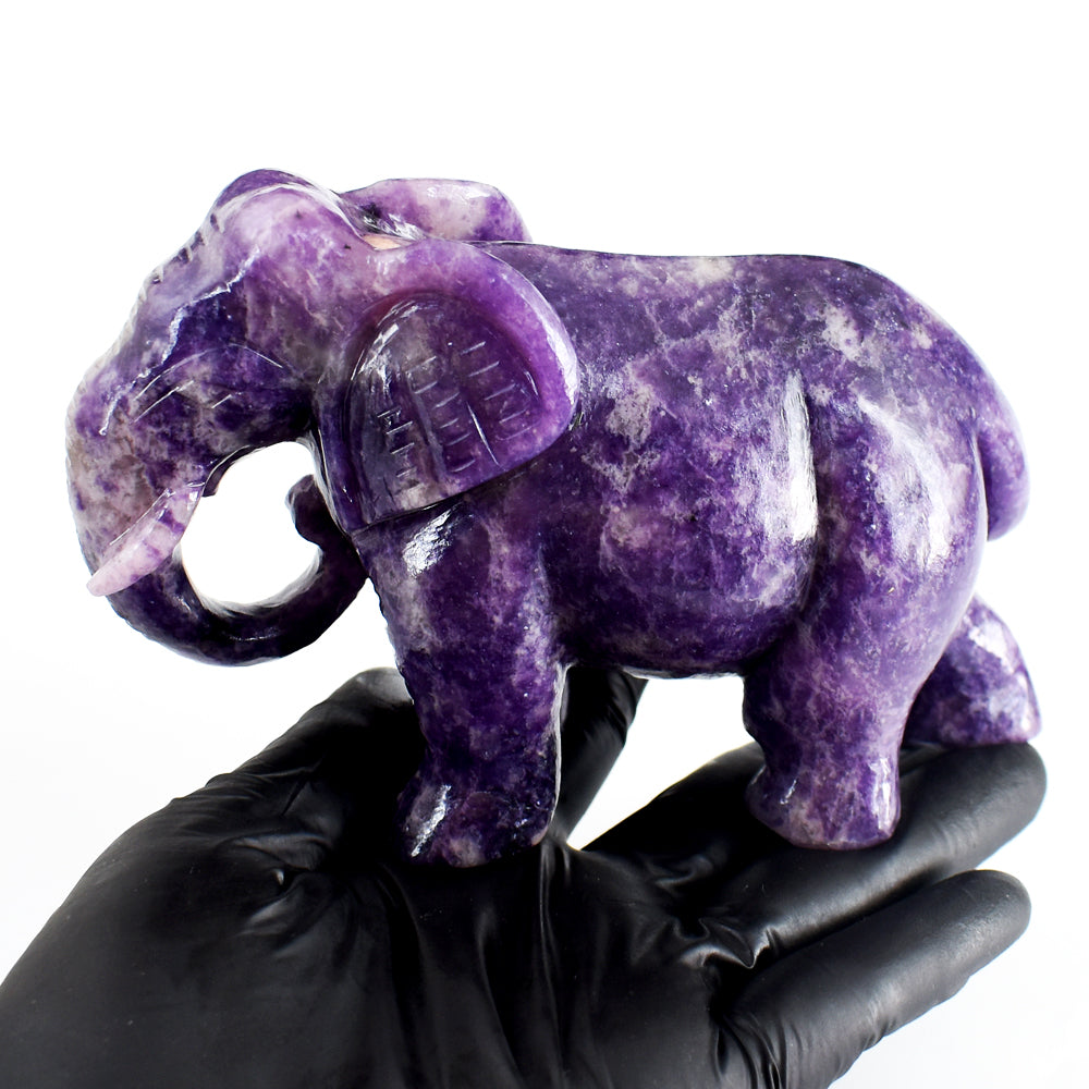 Gorgeous 3179.00 Cts Genuine Lepidolite Hand Carved Gemstone Crystal Elephant Carving