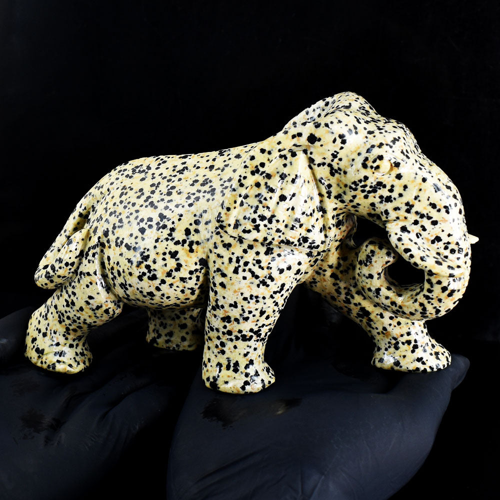 Premium 4621.00 Cts Genuine Dalmation Jasper Hand Carved Gemstone Elephant Crystal Carving