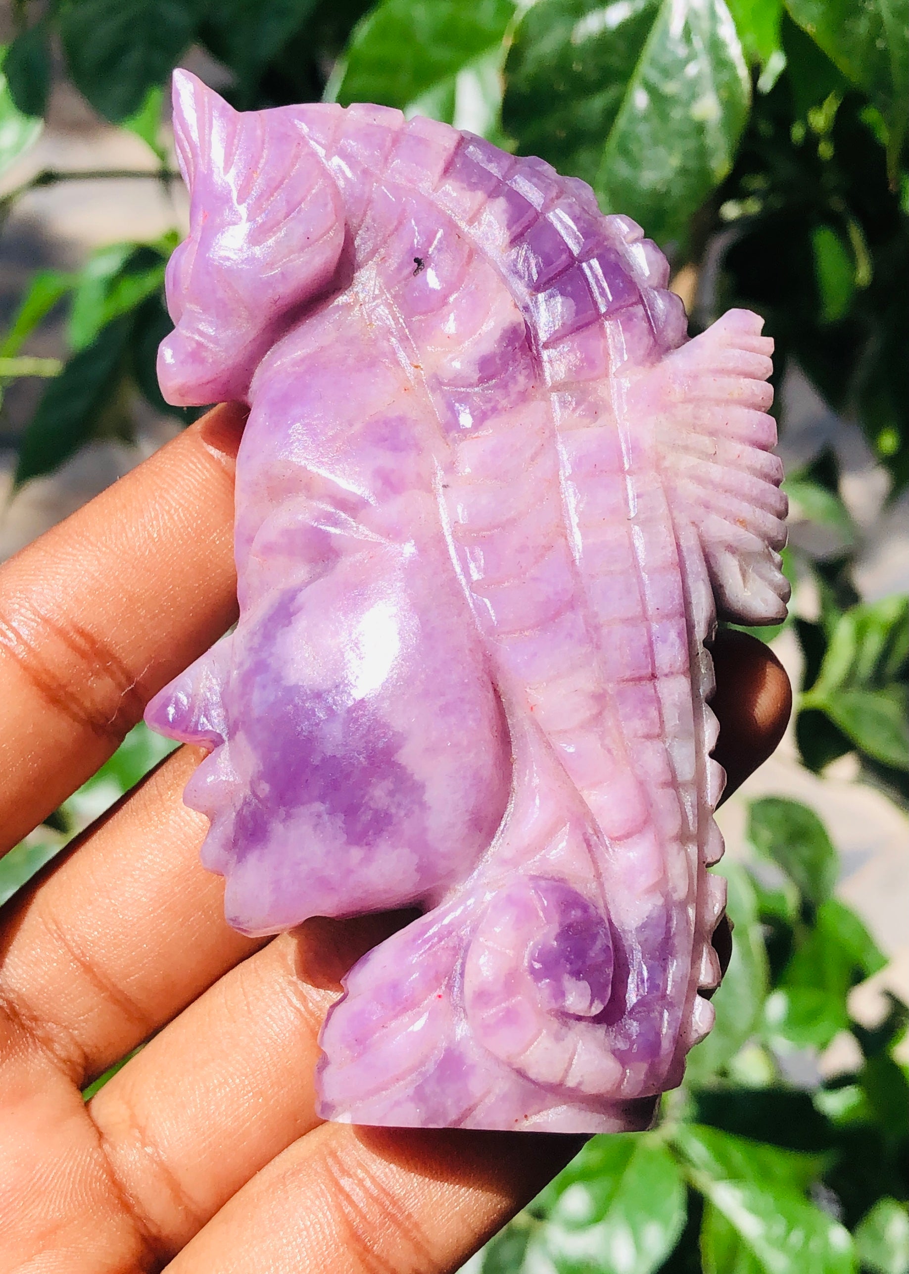 Gorgeous 663.00 Cts Genuine Lepidolite Hand Carved Crystal Gemstone Seahorse Carving 2026 Collection