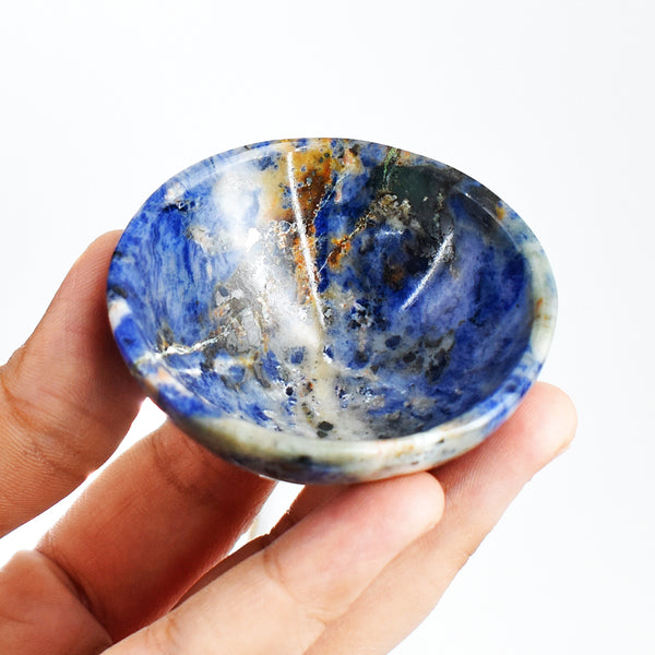 Awesome 198.00 Carats  Genuine Blue  Sodalite  Hand  Carved  Crystal Gemstone Carving  Bowl