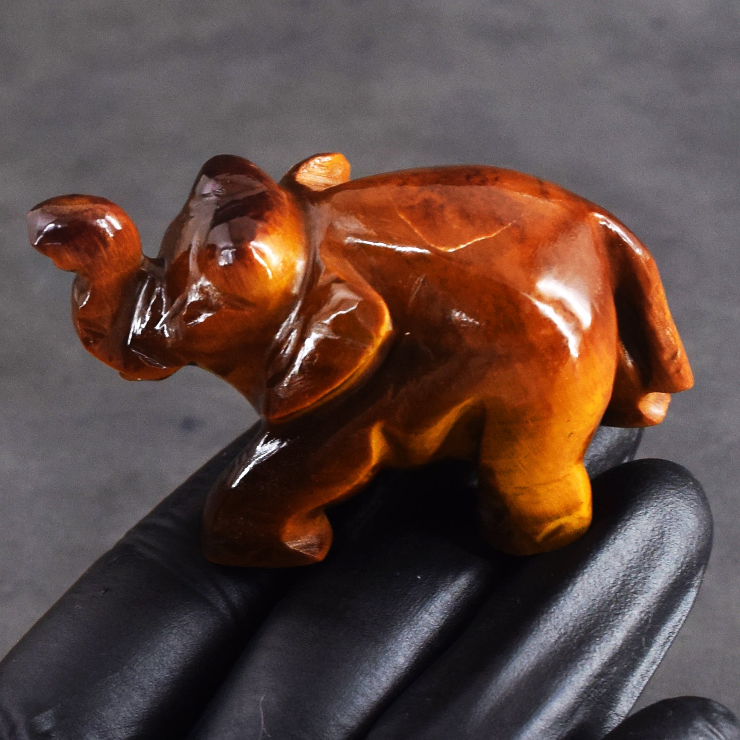 Amazing 372.00 Cts Genuine Golden Tiger Eye Carved Crystal Premium Elephant