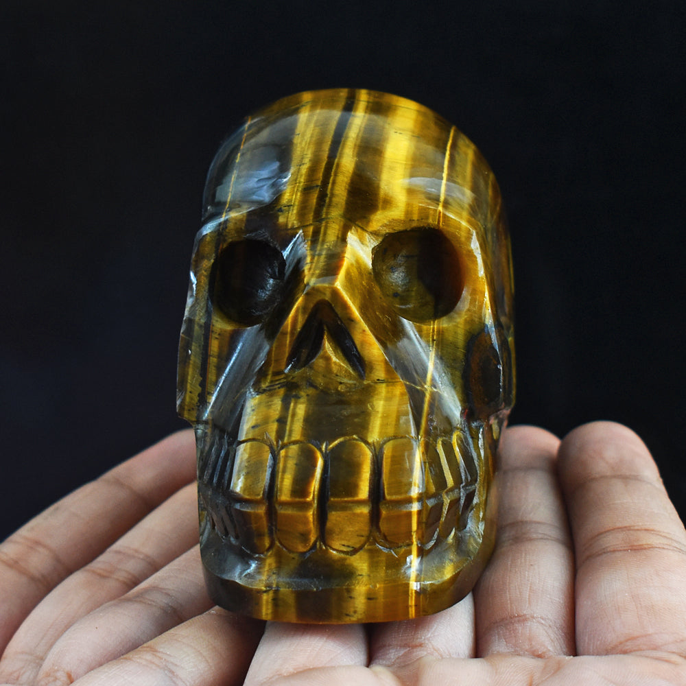 Amazing 2185.00 Carats Genuine Golden Tiger Eye Hand Carved Crystal Gemstone Carving Skull