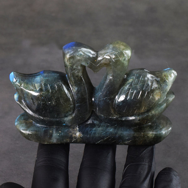 Stunning 788.00 Cts Genuine Blue Flash Labradorite Hand Carved Premium Love Swan Pair
