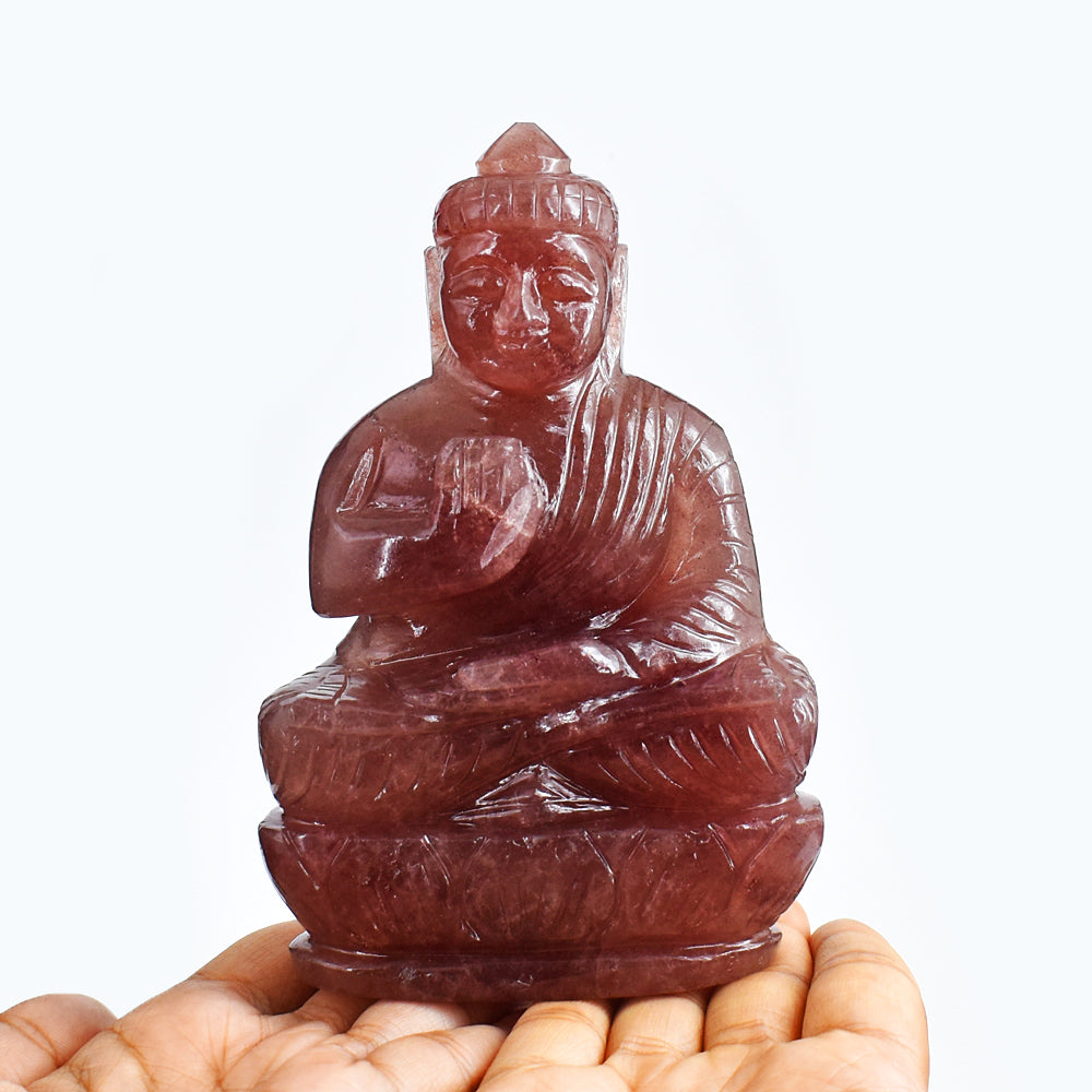 Artisian 3011.00 Cts Genuine Strawberry Quartz Hand Carved Crystal Gemstone Carving Lord Buddha