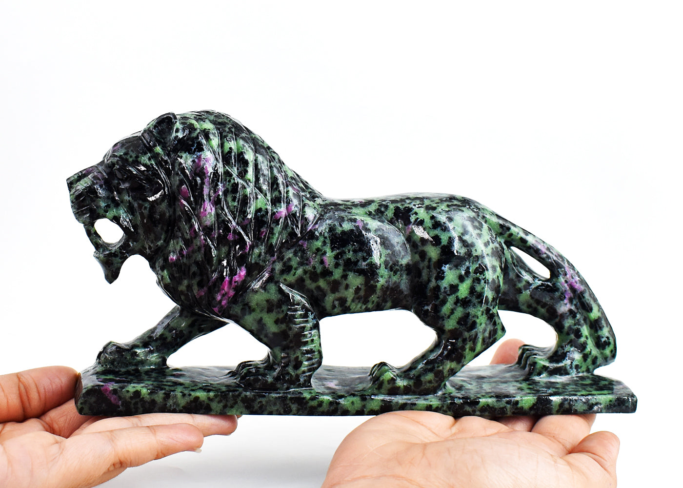 Artisian  6040.00 Carats  Genuine Ruby Zoisite Hand Carved  Crystal Gemstone Carving Lion