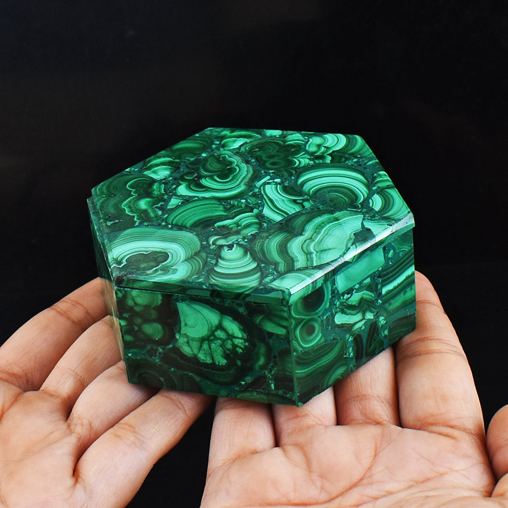 Awesome 1227.00  Cts Genuine  Malachite  Hand Carved  Crystal Gemstone Carving Box