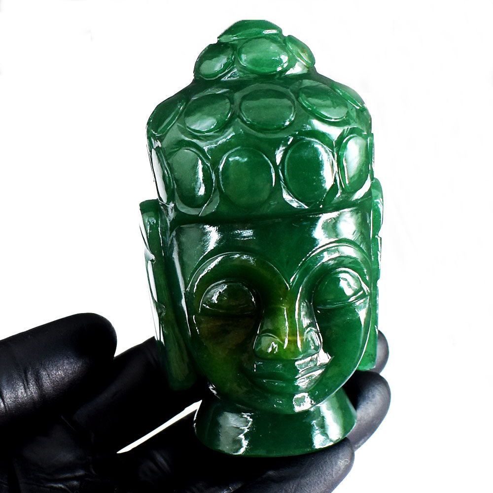 Stunning 1720.00 Cts Genuine Green Jade Hand Carved Gemstone Crystal Buddha Head Carving