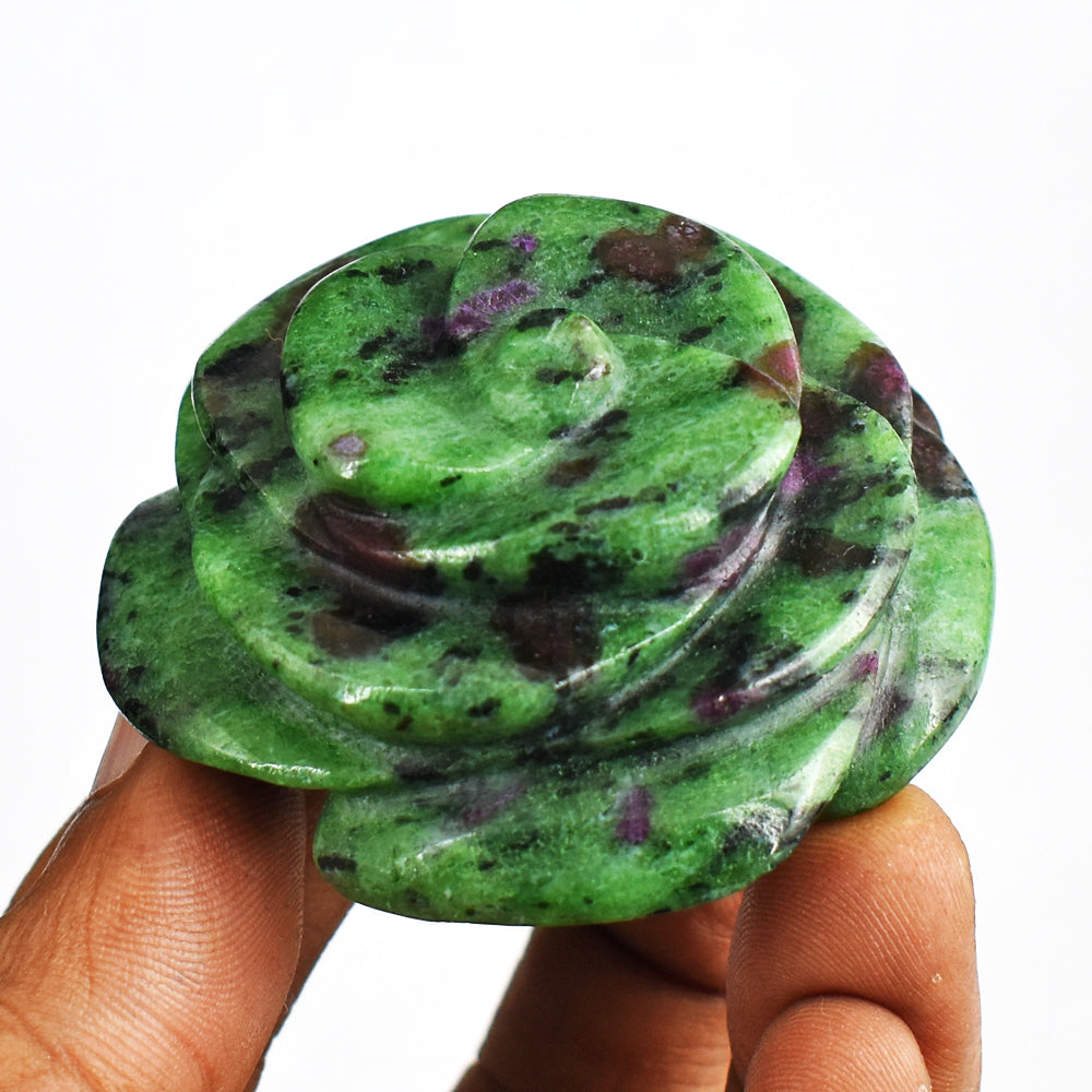 443.00 Carats  Exclusive Ruby Zoisite Hand  Carved  Genuine Carving Rose Flower Gemstone