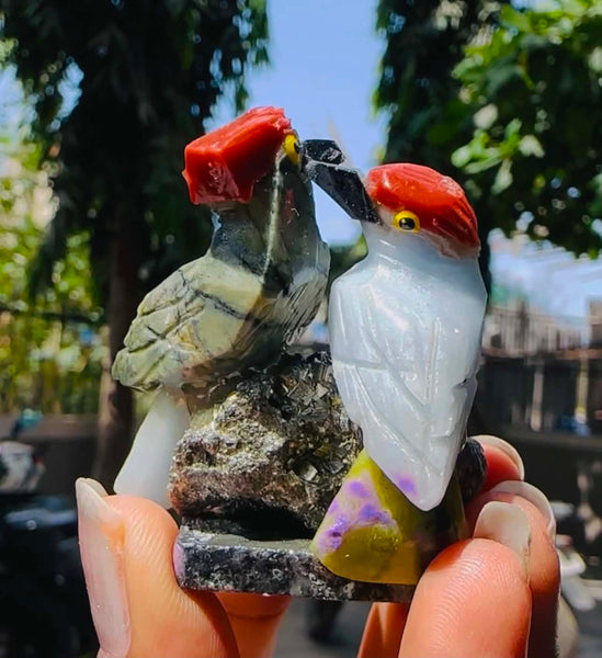 Fabulous 258.00 Cts Genuine Mini Angelite & Serpentine Carved Love Bird 2026  Collection