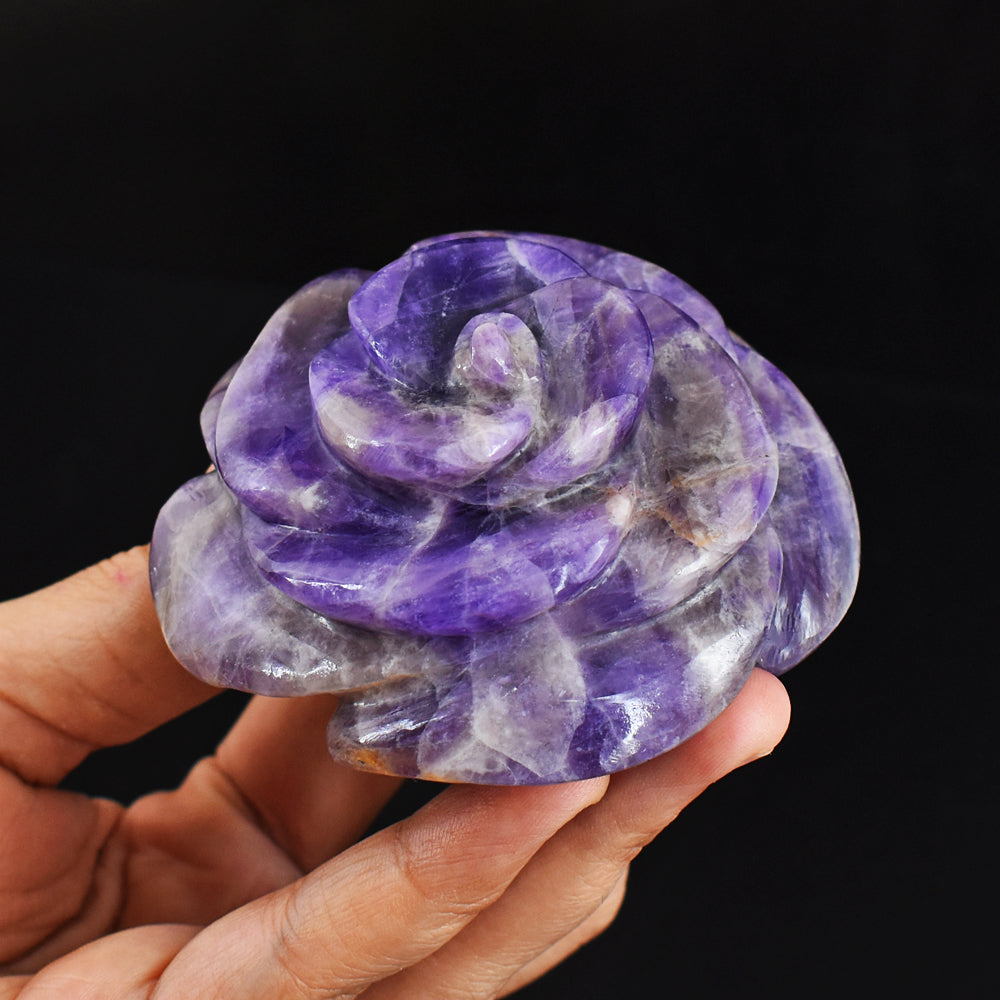 Beautiful  1300.00 Carats  Genuine  Amethyst  Hand  Carved  Crystal Rose  Flower  Gemstone Carving