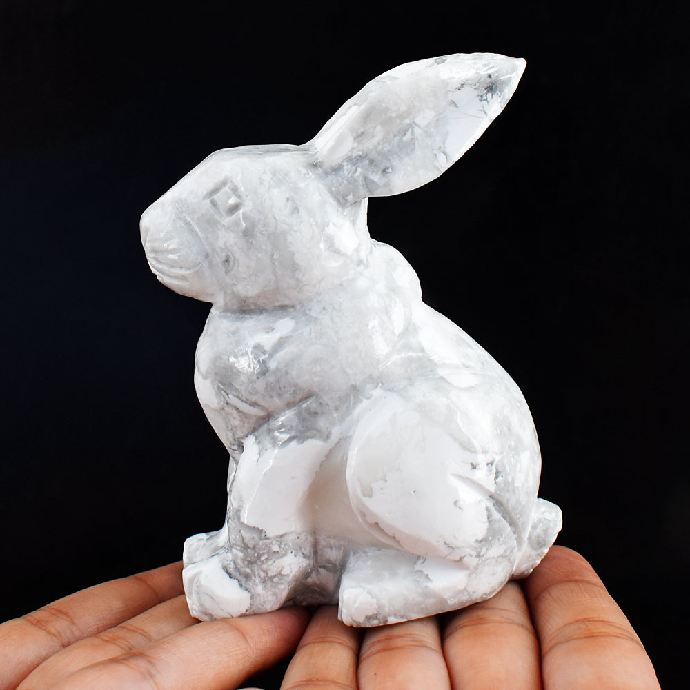 Exclusive 1945.00 Carats  Genuine Howlite Hand Carved Crystal Gemstone  Bunny Carving
