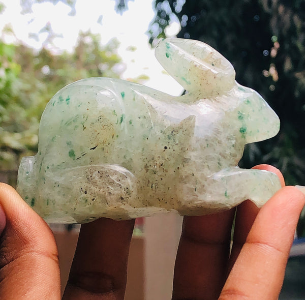 Beautiful 620.00 Carats Genuine Green Aventurine  Hand Carved  Gemstone  Bunny Carving 2026  Collection