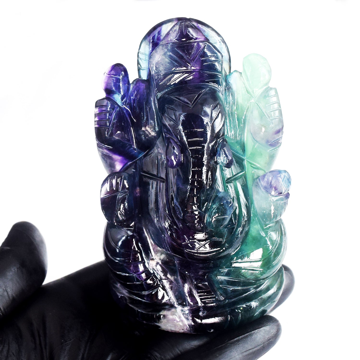 Extraordinary 2415.00 Cts Genuine Hand Carved Purple Fluorite Crystal Premium Lord Ganesha