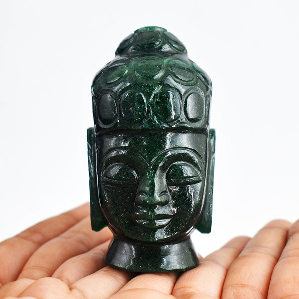 Craftsmen 1139.00 Cts Genuine Green Jade Hand Carved Crystal Gemstone  Carving Buddha Head