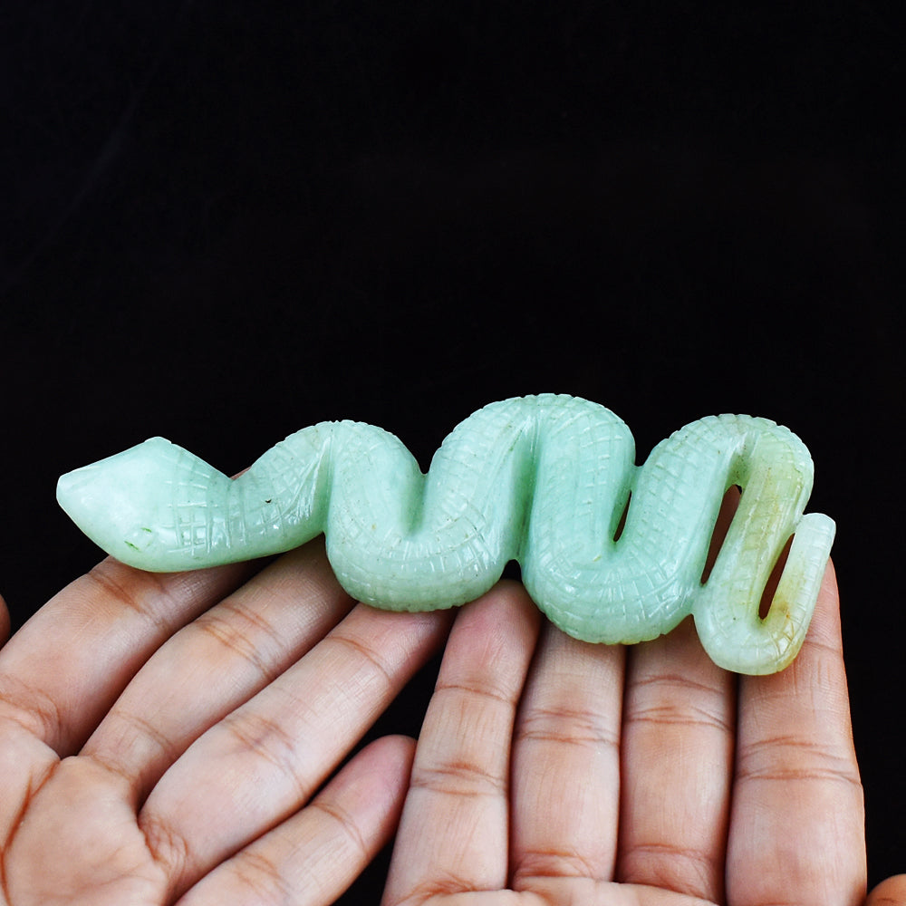 Beautiful 406.00 Carats Genuine Green Aventurine Hand Carved Crystal Gemstone Carving Snake