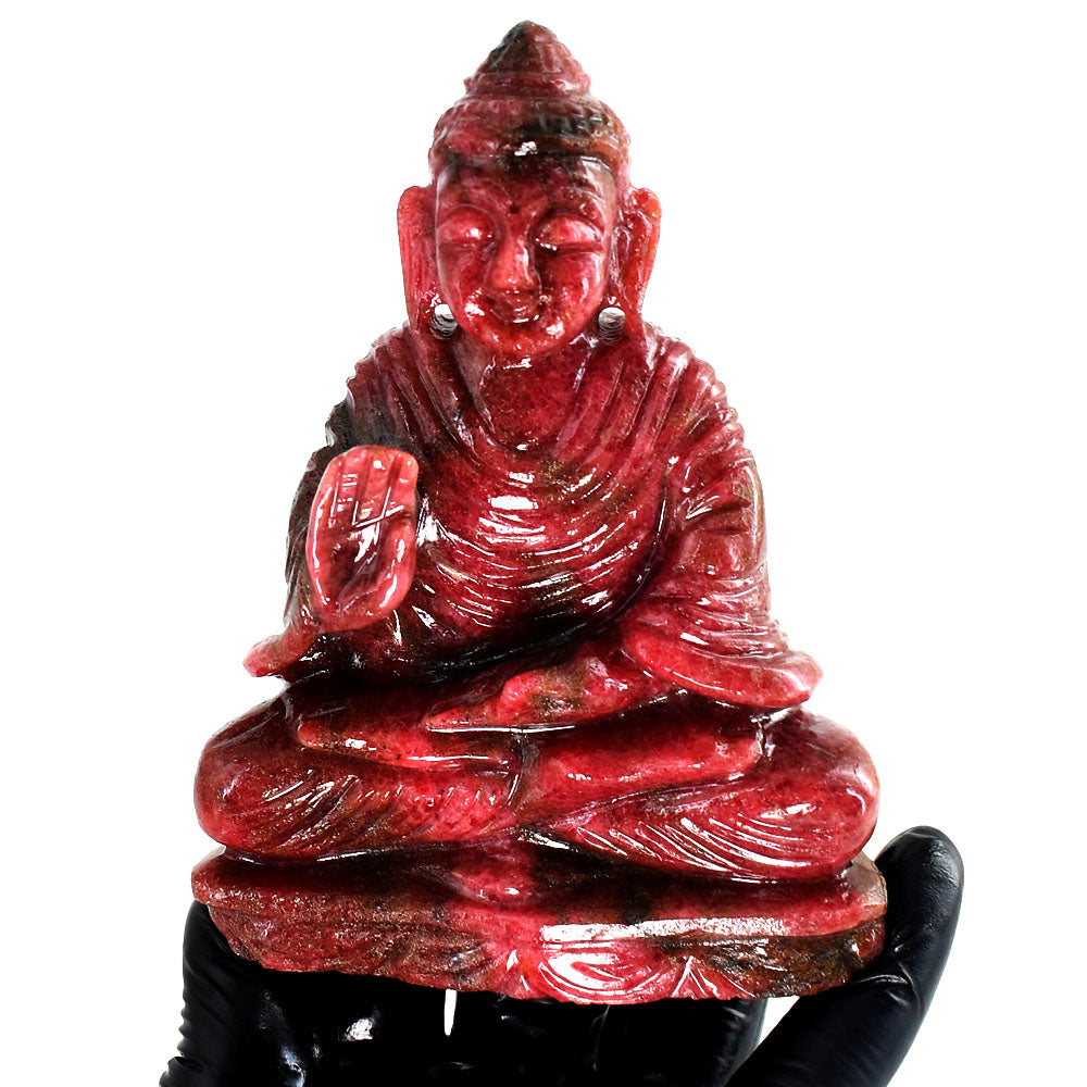 Gorgeous 2343.00 Cts Genuine Pink Rhodonite Hand Carved Crystal Gemstone Buddha Idol Carving