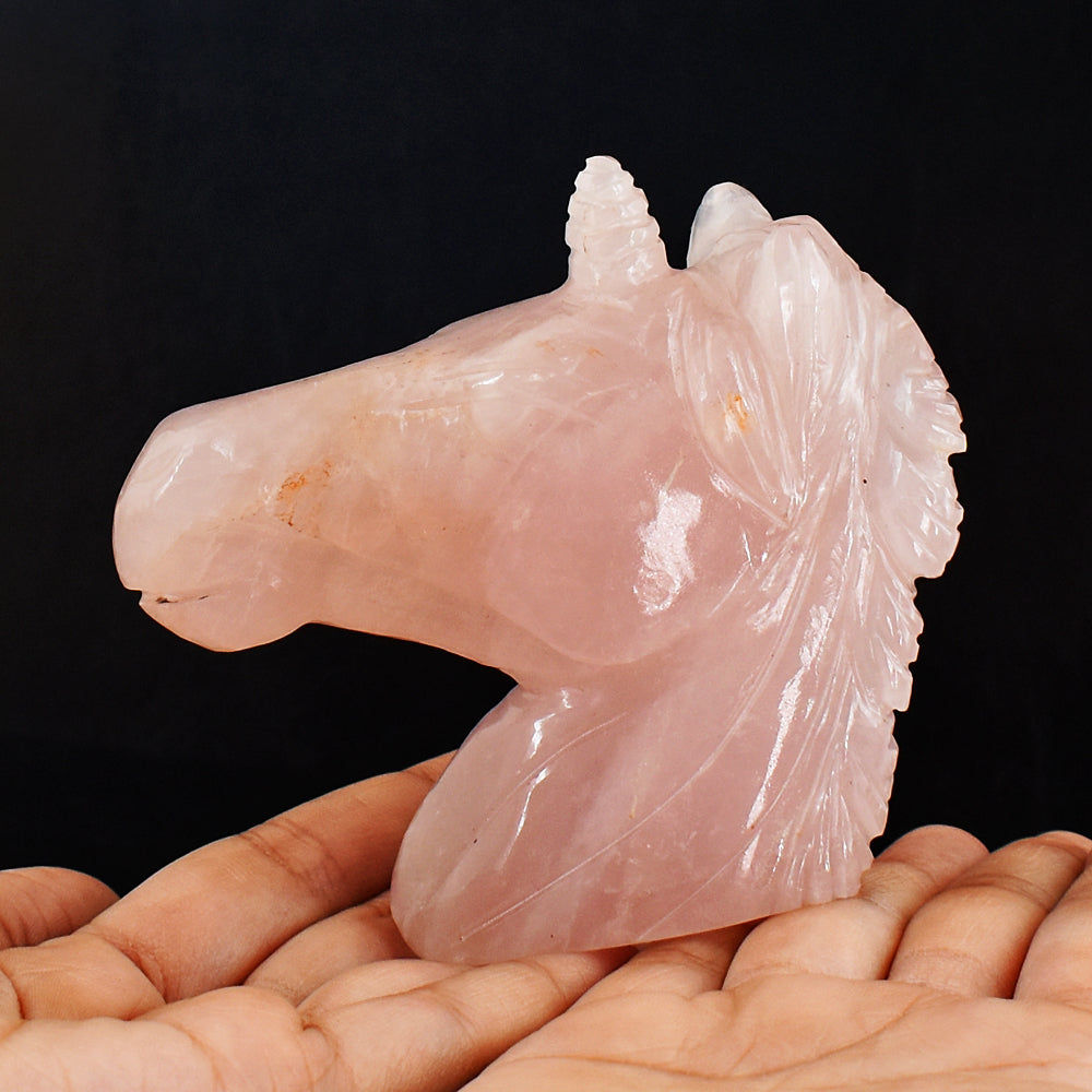 Natural 1468.00 Carats Carats Genuine Pink Rose Quartz  Hand Carved  Unicorn Head Gemstone Carving