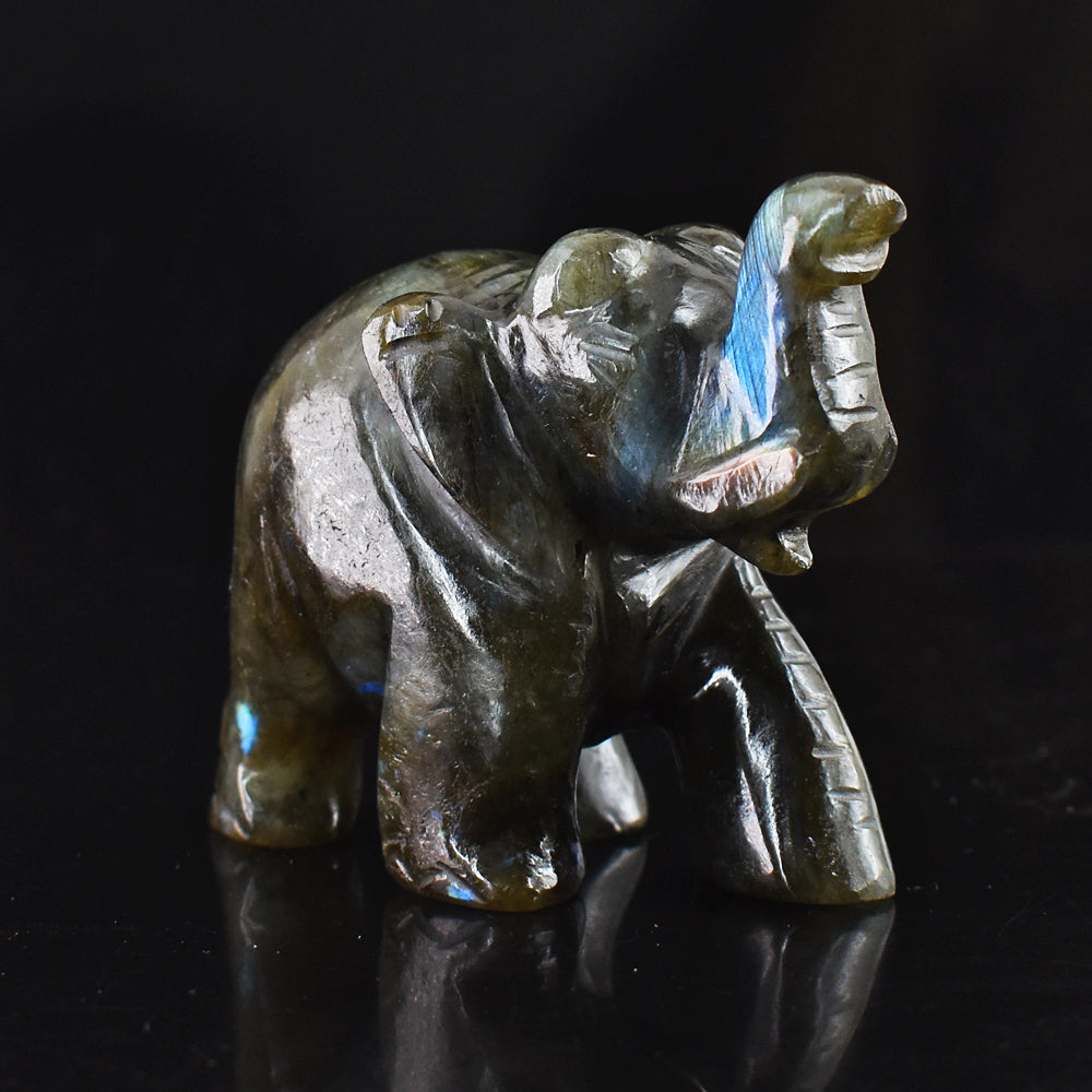 887.00  Cts  Blue & Golden Flash Labradorite Hand Carved Genuine Crystal Gemstone Carving Elephant