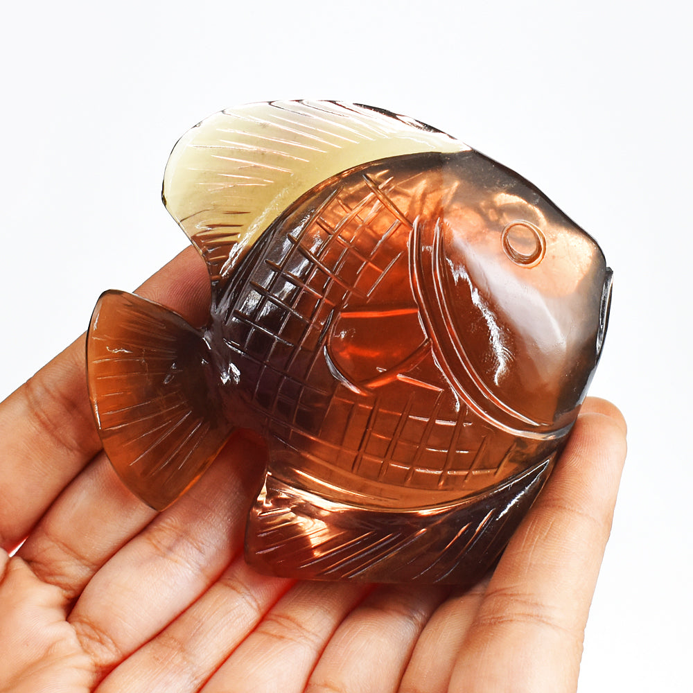 Stunning  1546.00  Carats  Genuine  Multicolor  Fluorite Hand Carved  Crystal  Gemstone   Carving  Fish
