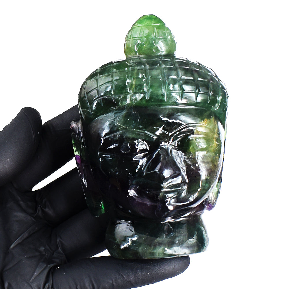 Beautiful 2084.00 Cts Genuine Multicolor Fluorite Hand Carved Crystal Gemstone Buddha Head Craving