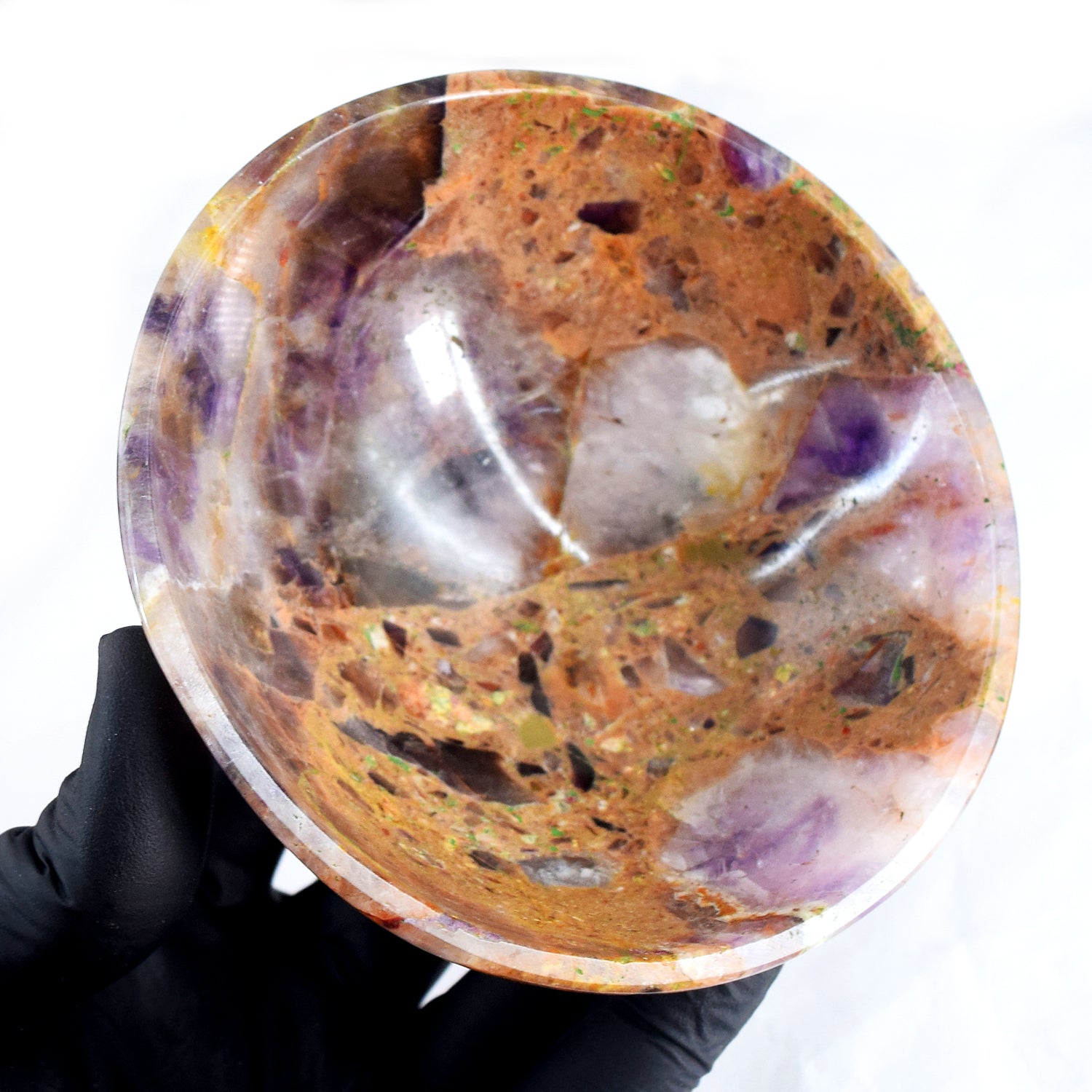 Lovely 830.00 Carats Genuine Chevron Amethyst Hand Carved Crystal Gemstone Carving Big Bowl