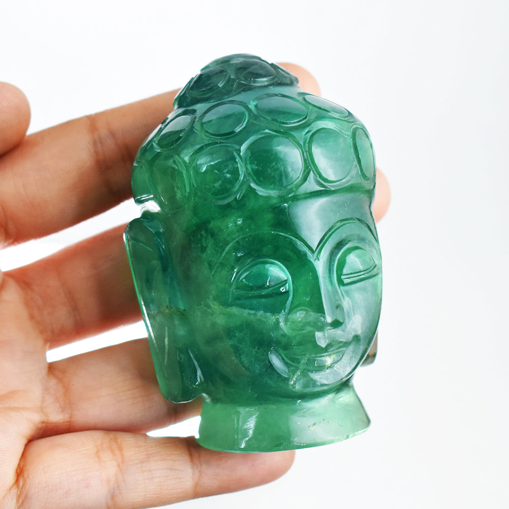 Amazing  1314.00 Carats  Genuine Multicolor Fluorite Hand Carved Crystal Gemstone Buddha Head Carving