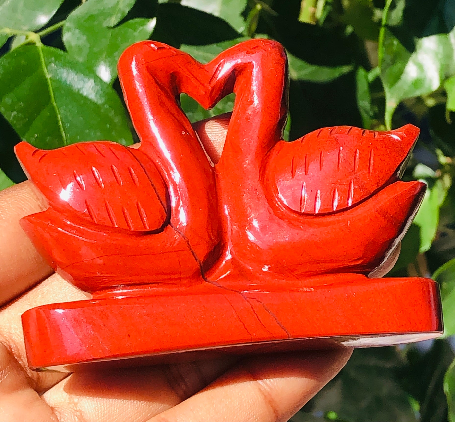 Gorgeous 502.00 Cts Genuine Red Jasper Carved Love Swan Pair Premium