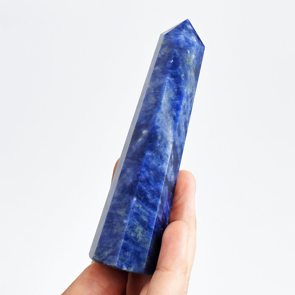 Artisian 573.00 Carats  Genuine  Sodalite  Hand  Carved Crystal Gemstone  Healing  Point Carving