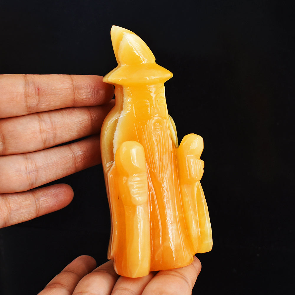 Awesome 1470.00 Carats Yellow Rhodochrosite Hand Carved Crystal Gemstone Wizard Carving