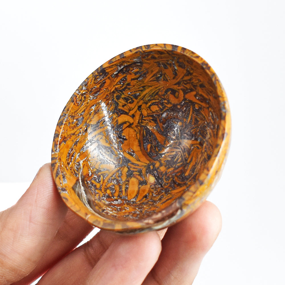 Awesome 141.00 Carats Genuine  Golden  Art Jasper Hand Carved  Crystal Gemstone  Carving Bowl
