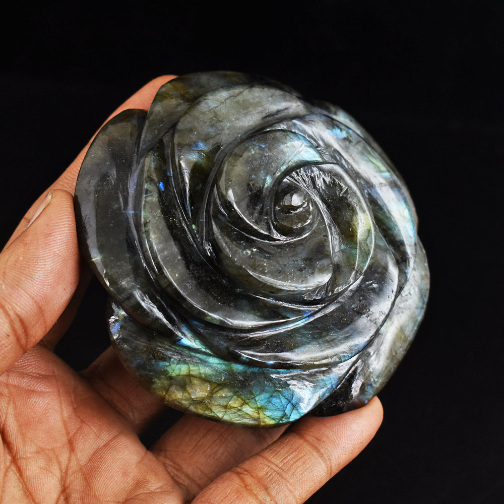 Amazing Flash Labradorite 904.00 Carats  Genuine  Hand Carved  Gemstone  Rose Flower Carving