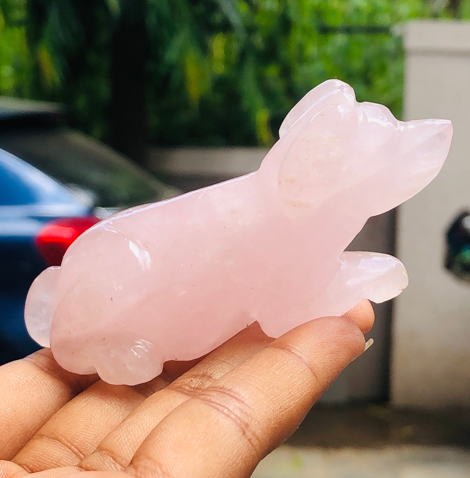 Exclusive 477.00 Cts Genuine Pink Rose Quartz Hand Carved Crystal Gemstone Dog Carving 2026  Collection
