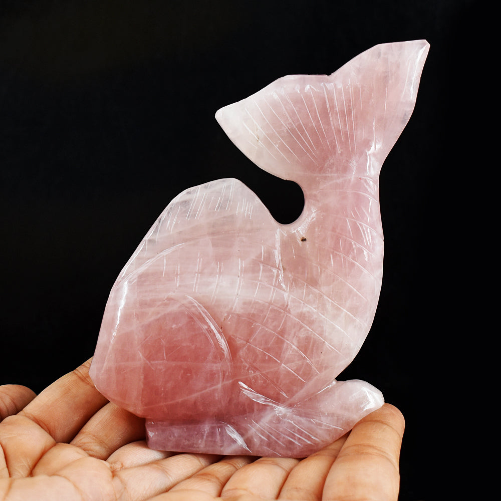 Natural 1511.00 Cts  Genuine Pink Rose Quartz Hand Carved Crystal Gemstone Fish Carving