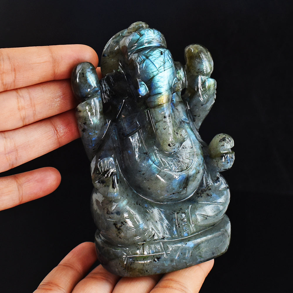 Craftsmen 2325.00 Cts Genuine Blue Flash Labradorite Hand Carved  Crystal Gemstone Carving Lord Ganesha