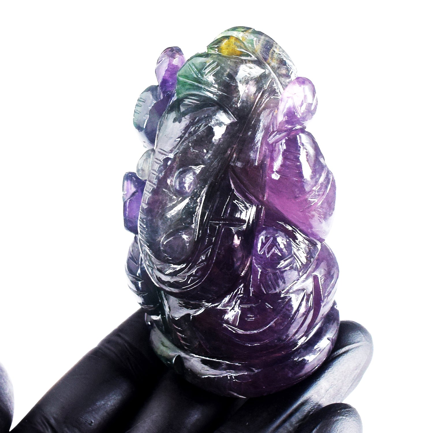 Amazing 1389.00 Cts Genuine Purple Fluorite Hand Carved Lord Ganesha Crystal