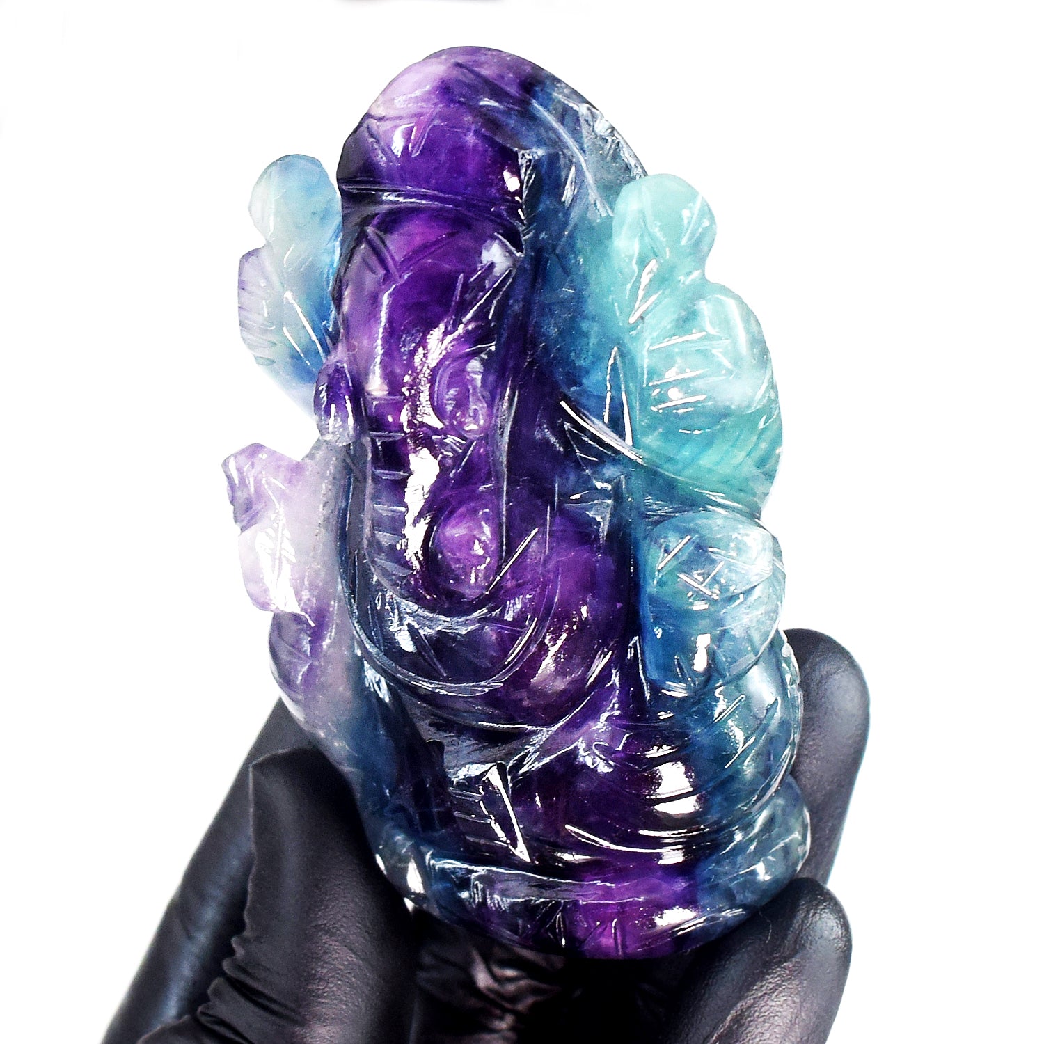 Magnetic 797.00 Cts Genuine Hand Carved Purple Fluorite Premium Crystal Lord Ganesha