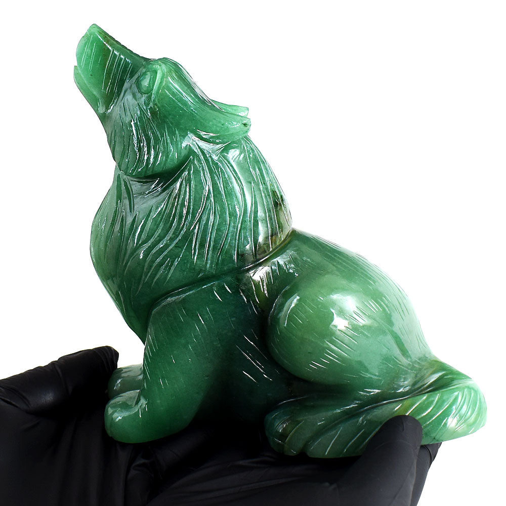 Amazing 4550.00 Cts Genuine Green Aventurine Hand Carved Wolf Gemstone Crystal Carving