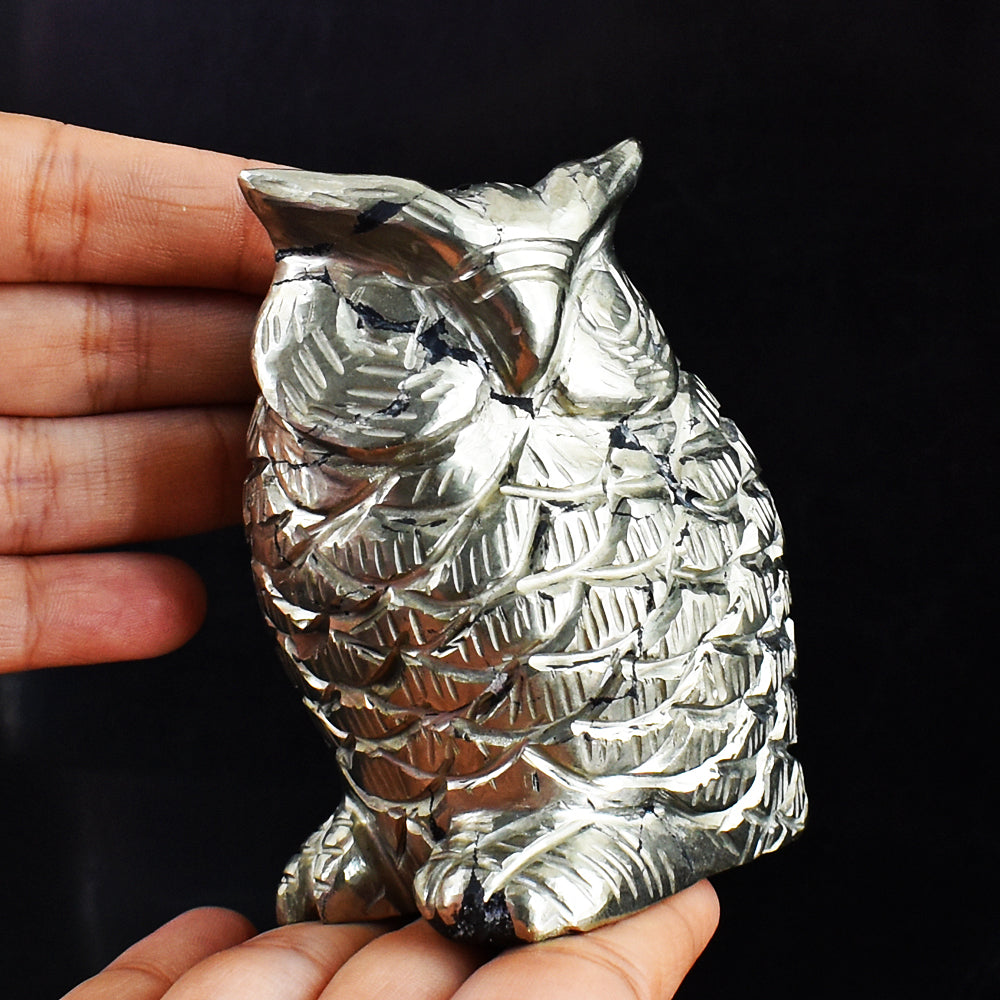 Artisian  4014.00 Carats Genuine Golden Pyrite Hand Carved Crystal Gemstone Owl Carving