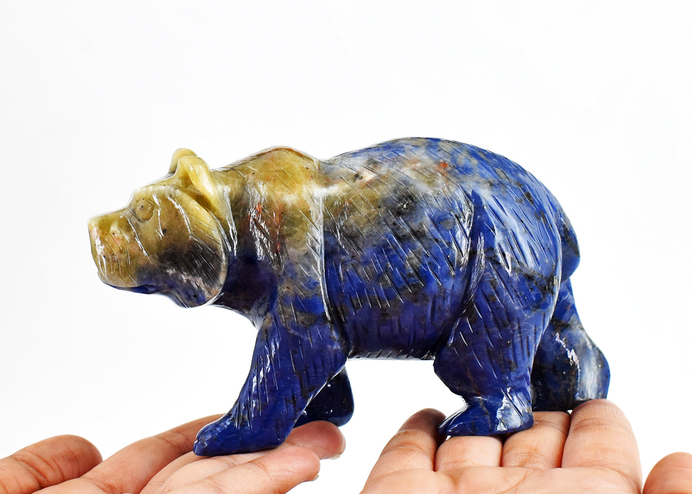 Exclusive 3546.00 Carats  Genuine  Sodalite  Hand  Carved Crystal  Bear Gemstone Carving