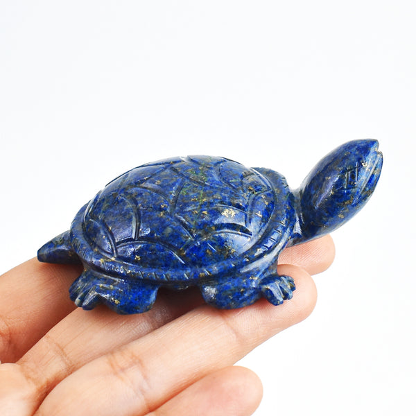 Exclusive 438.00 Cts Genuine Lapis Lazuli  Hand Carved  Crystal Gemstone  Turtle Carving